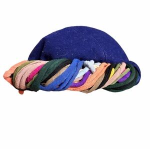 1960’s Vintage Multicolor Twisted Brim Navy Velvet Women's Hat